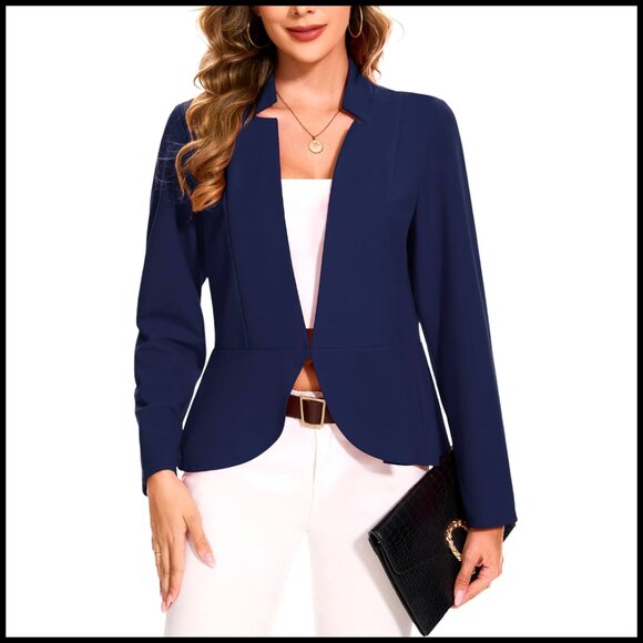 Ruffle Hem Peplum Blazer Hook Front Notched Collar Business Casual Jacket